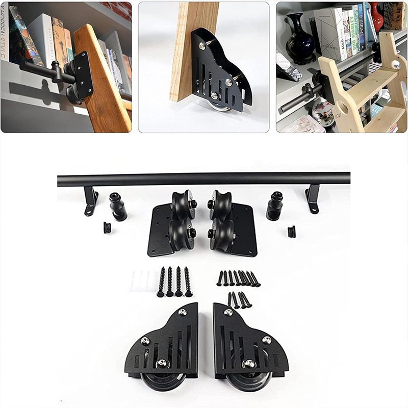 Amazon telescopic wooden ladder, slide rail bookshelf, mobile iron ladder, track ladder, library bookshelf track ladder Specification drawing