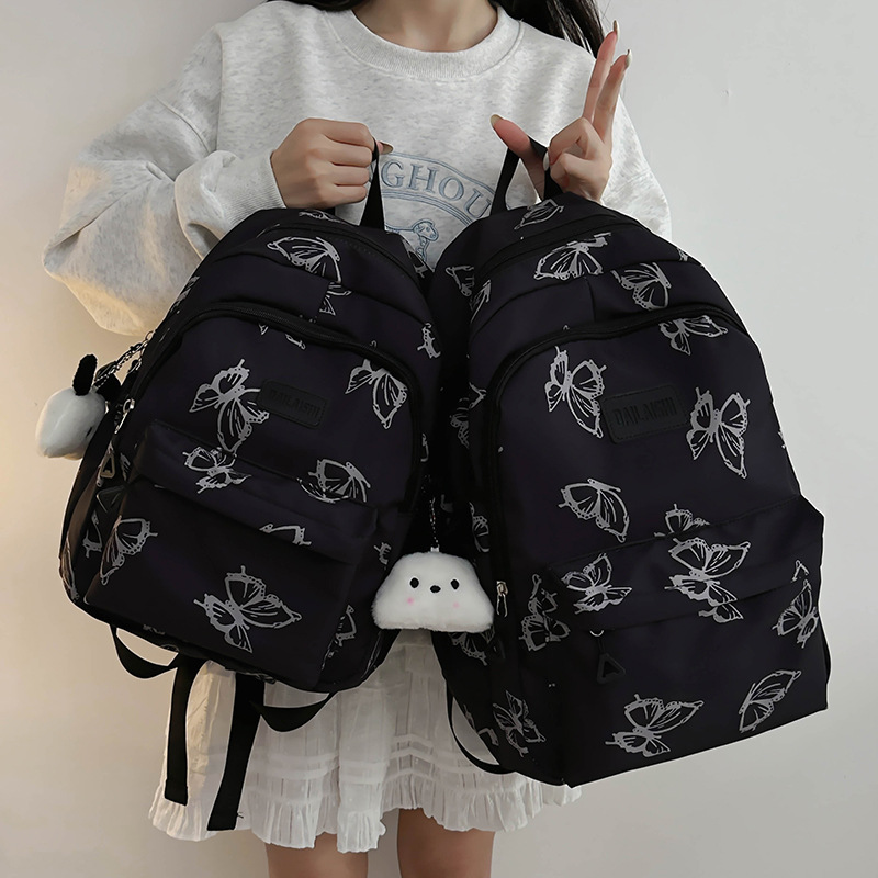 Cross-border Japanese-style wind Butterfly backpack for girls, a large-capacity schoolbag for junior high school and primary school students, and a lightweight backpack for traveling Specification drawing