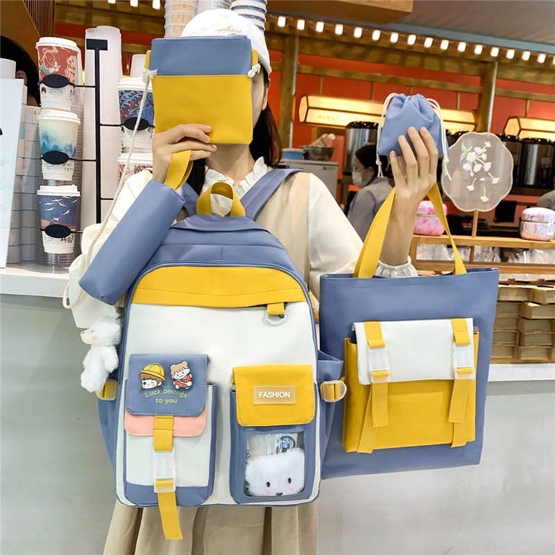 New high-appearancy-level schoolbag for girls, Korean version high school and college students, color-matched large-capacity canvas backpack for middle school students Application Scenario