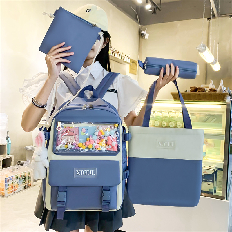 New Haraju-style student schoolbag, sweet and cute girl backpack, large-capacity campus backpack, four-piece set wholesale full figure