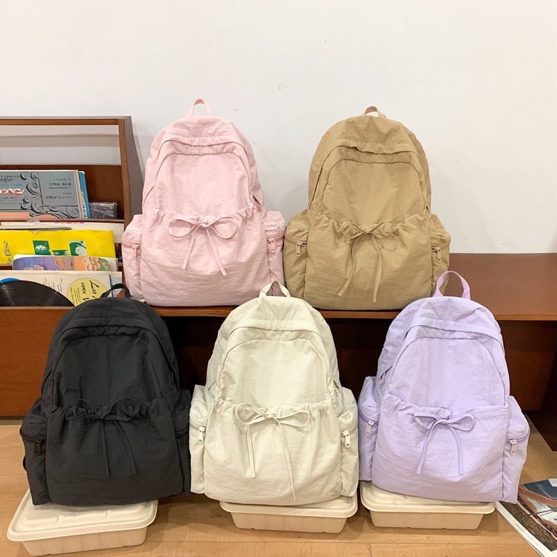 High school student backpack for girls, light travel, cream-colored versatile, junior high school student schoolbag, large-capacity casual bag details Picture