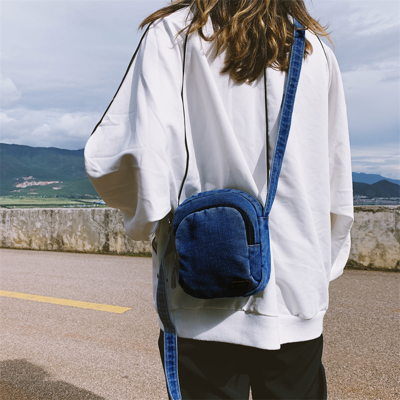 Canvas crossbody bag, women's retro ins denim student small backpack, summer mobile phone bag, casual single-shoulder small bag details Picture