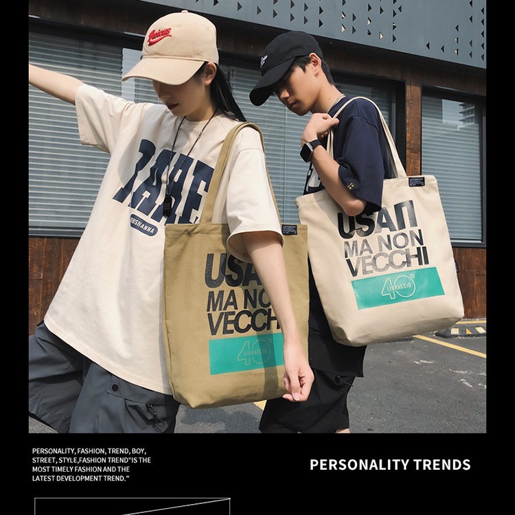 Canvas tote bag 2024 New Korean version large-capacity letter tutorial handbag, outdoor casual and versatile single-shoulder bag details Picture