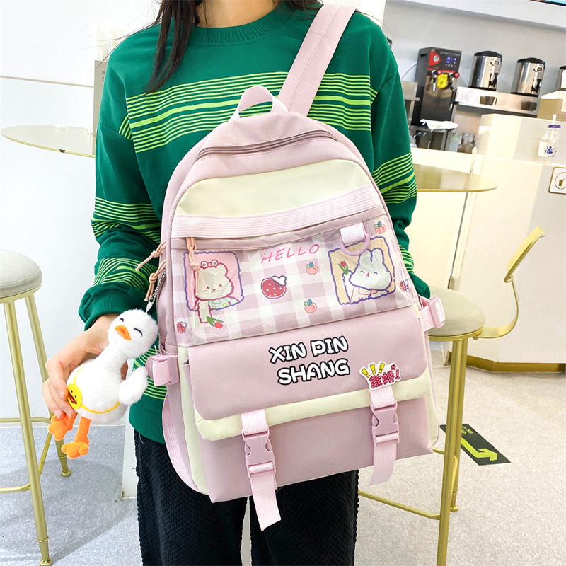 Wholesale of 4-piece sets of Korean checkered backpacks for girls, primary and middle school students, tutorial bags, and back-to-school season backpacks Specification drawing