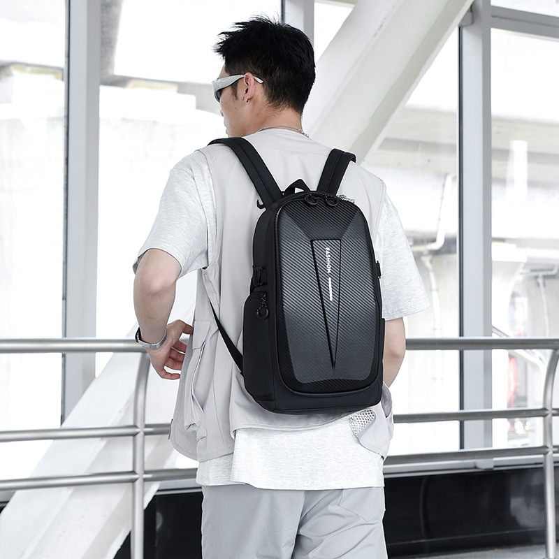 New trendy hard-shell backpack for men, large-capacity water-repellent cycling functional style backpack, anti-collision casual bag full figure