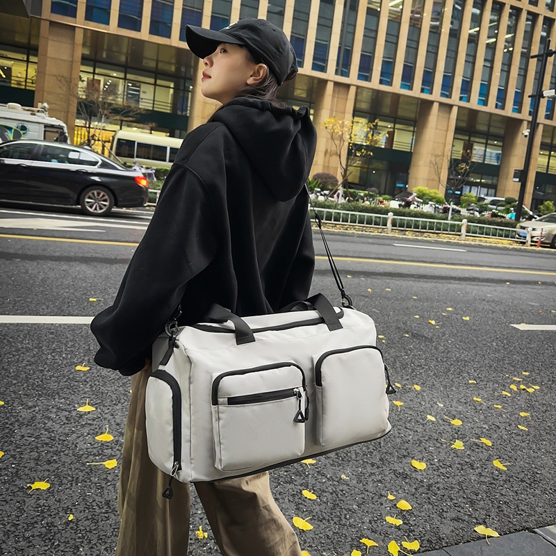 Hand-held independent shoe compartment casual travel bag, women's crossbody large-capacity sports and fitness bag, multi-pocket storage luggage bag Specification drawing