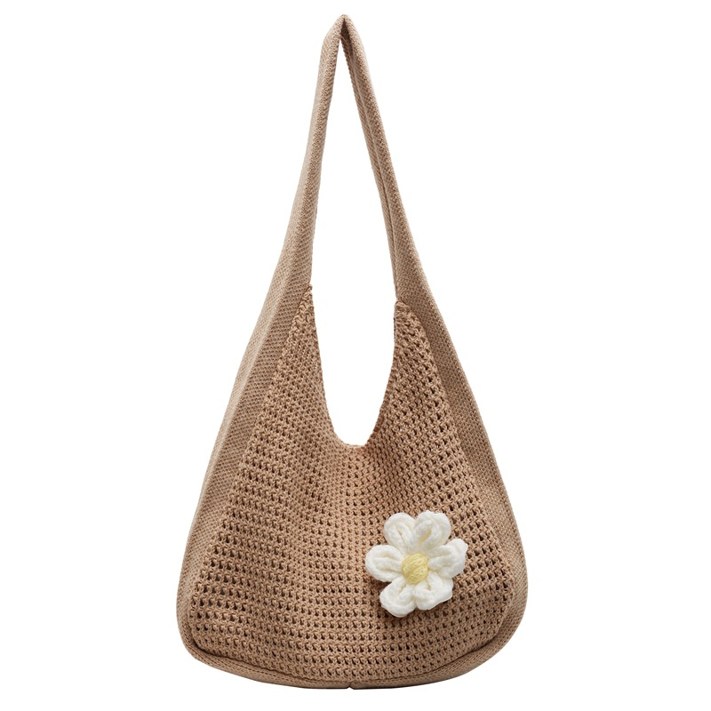 Flower-shaped bag, large-capacity woven and hollowed-out underarm tote bag, new summer commuter bag for women 2025, beach bag Item Picture