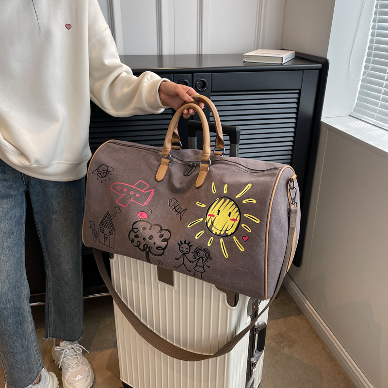 Cross-border neutral large-capacity travel bag, women's luggage bag, casual canvas single-shoulder crossbody travel bag, lightweight handbag full figure