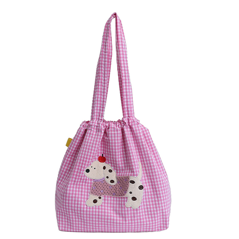 Summer fresh checkered underarm bag for women, simple and fashionable bucket bag, large-capacity single-shoulder bag, trendy and casual crossbody bag Item Picture