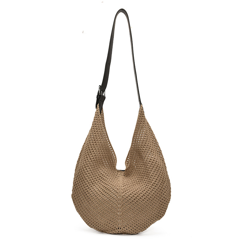 A new large-capacity, laid-back single-shoulder woven bag for women, a hollowed-out tote bag, and a beach vacation straw woven women's bag Item Picture