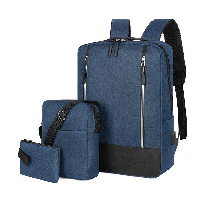 Simple and lightweight business backpack three-piece set, trendy and versatile, large-capacity men's backpack, college students' casual schoolbag Specification drawing
