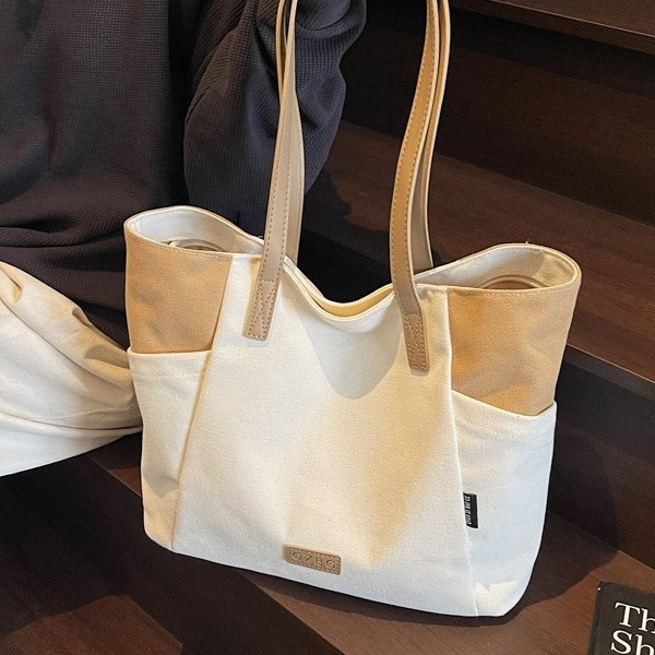 Color-blocking single-shoulder bag for women, large-capacity school commuting tote bag, lightweight and high-end bag, travel and business trip casual handbag details Picture