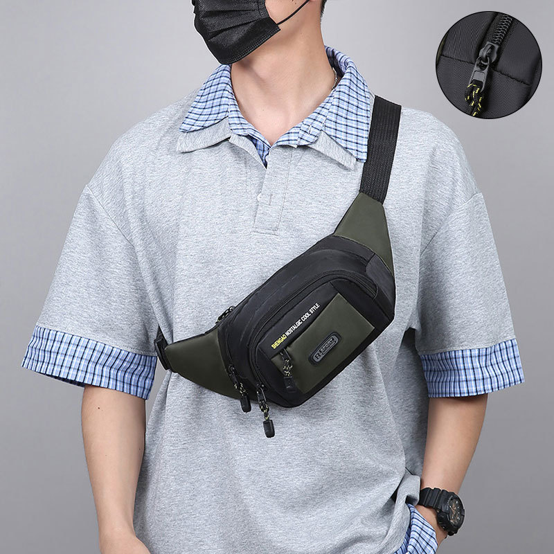 Factory wholesale of fashionable new waist bags for men and women, outdoor sports and fitness bags, cycling mobile phone bags, trendy and versatile chest bags Specification drawing