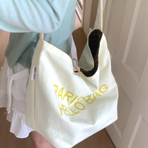 The Korean version of the ins large bag women's 2025 new style canvas tote bag, artistic and retro, large capacity single-shoulder crossbody handbag Specification drawing