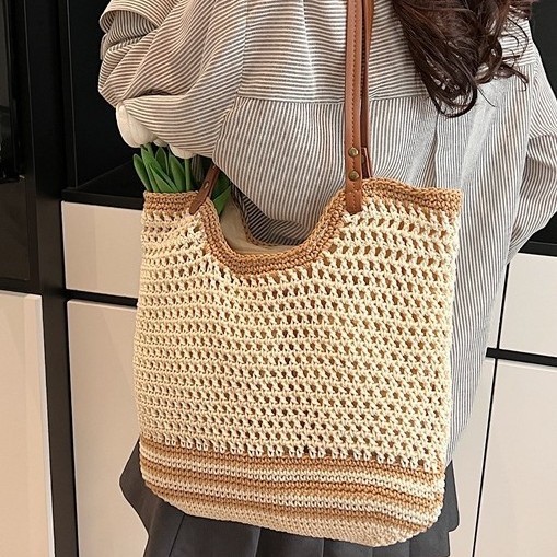 Textured woven handbag for women, Spring 2025 new style, seaside vacation and casual, large-capacity underarm single-shoulder bag for women details Picture