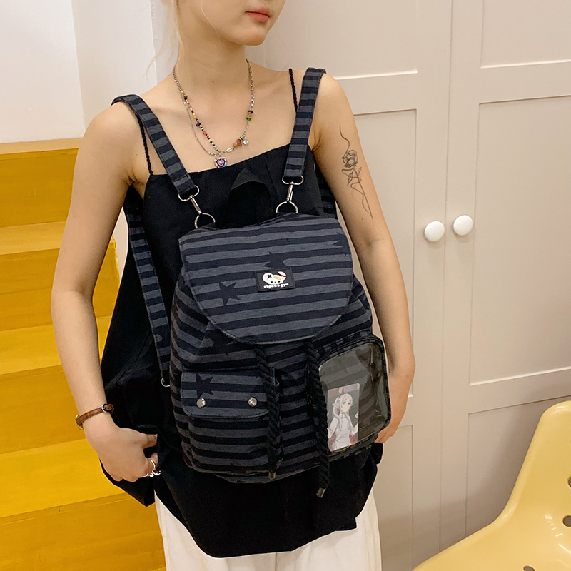 Functional Star double-shoulder retro striped and niche checkered backpack, new Korean schoolbag, versatile and large-capacity backpack Specification drawing