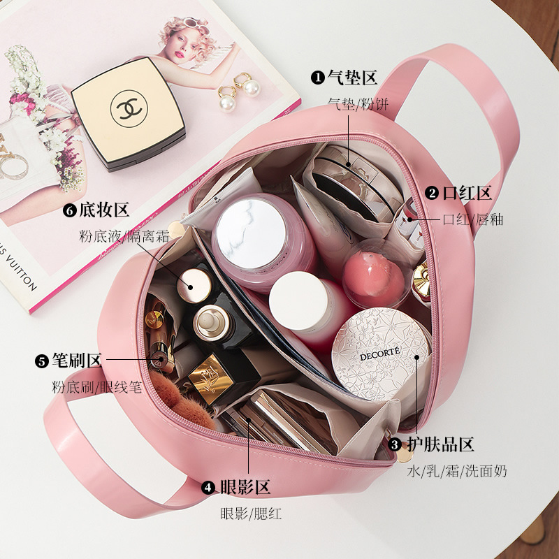 2024 New high-appearance-level shell makeup bag, ins large-capacity portable hand-held skin care and toiletries storage bag Specification drawing