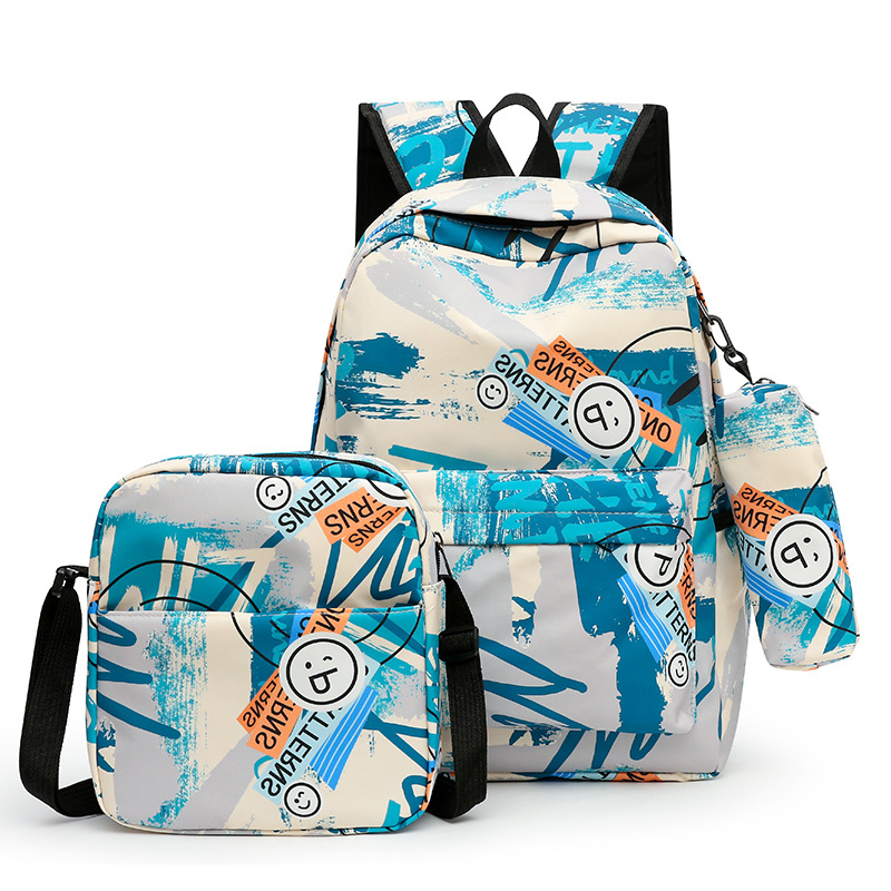 Wholesale men's three-piece backpacks, school bags for primary and secondary school students, Korean-style fashionable large-capacity water-resistant backpacks full figure