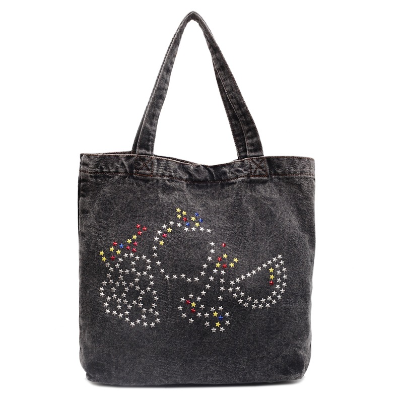 A new cross-border export denim sequined simple, fashionable and versatile commuting canvas bag from Europe and America, a high-end single-shoulder bag Item Picture