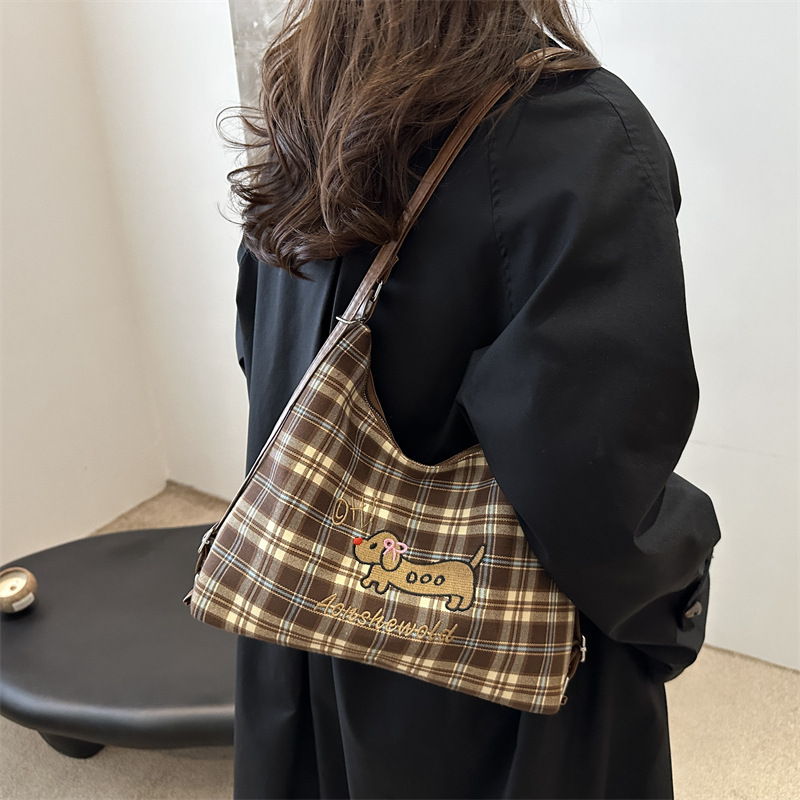 Commuter large-capacity backpack for women, 2024 new style popular women's bags, Crayon dog checkered single-shoulder crossbody bag, Tote bag details Picture
