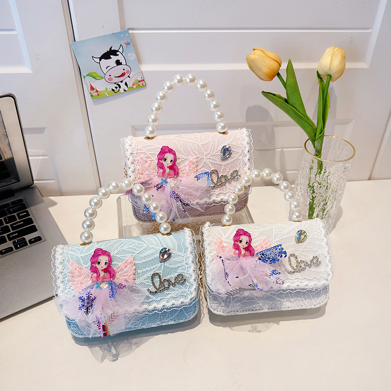 Children's chanel-style single-shoulder bag for spring and summer, fresh pearl handbag, girls' Aisha Little Princess, stylish crossbody bag Specification drawing