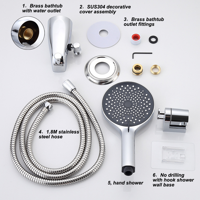Cross-border best-selling concealed bathtub faucet lift dual-function bottom water outlet hose steering device with American-style showerhead set Specification drawing