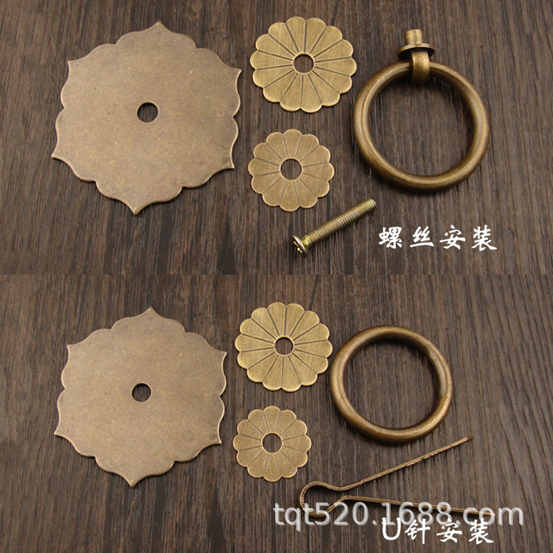 Hexagonal gasket ancient-style cabinet pure copper handle, retro cabinet door handle, new Chinese-style drawer hardware handle accessories Application Scenario