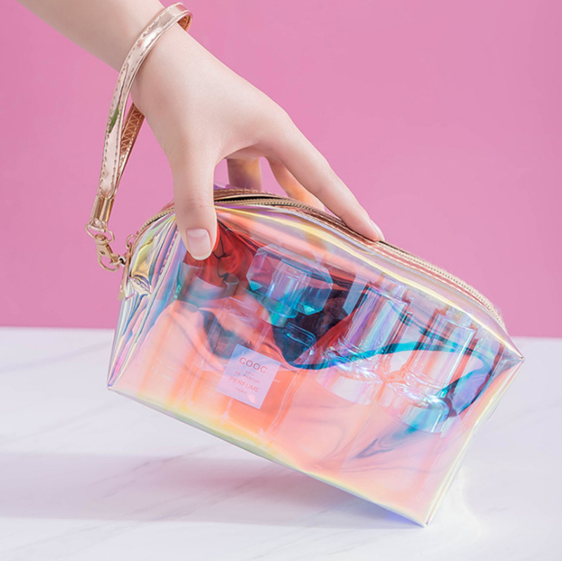 Amazon Cross-border Colorful TPU laser Makeup Bag, Women's large-capacity storage bag, portable hand-held waterproof toiletry bag Application Scenario