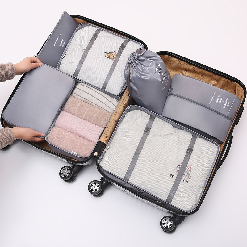 New twill waterproof storage bag travel organization and classification 7-piece set dust-proof large-capacity clothing classification storage bag Specification drawing