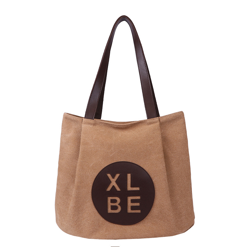 Retro large-capacity canvas bag for women, 2025 new style letter embossed casual pleated tote shoulder bag Item Picture
