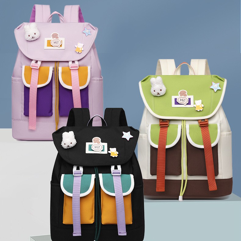 Versatile and trendy schoolbag for girls, cartoonish and fashionable student backpack, high-end for women, casual and fresh, color-blocking backpack Application Scenario