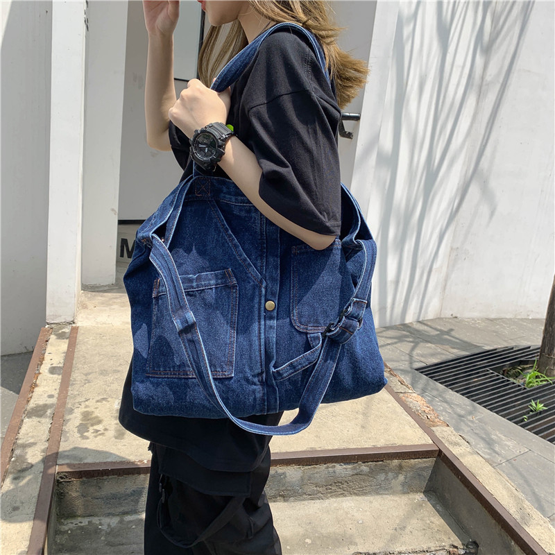 Harajuku workwear washed denim bag for women 2024 New Korean style Instagram girl crossbody bag with large capacity single-shoulder bag details Picture