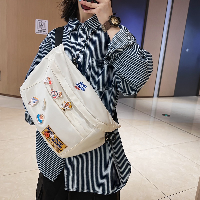 New casual crossbody bag, men's large-capacity trendy brand student single-shoulder bag, women's Japanese simple sporty couple chest bag details Picture