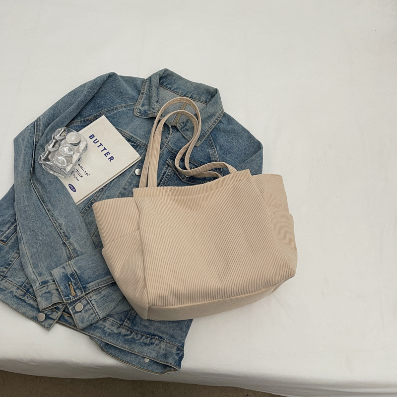 Velvet bag for women, large-capacity 2024 new autumn and winter casual single-shoulder fabric bag, college student commuting tote bag Specification drawing