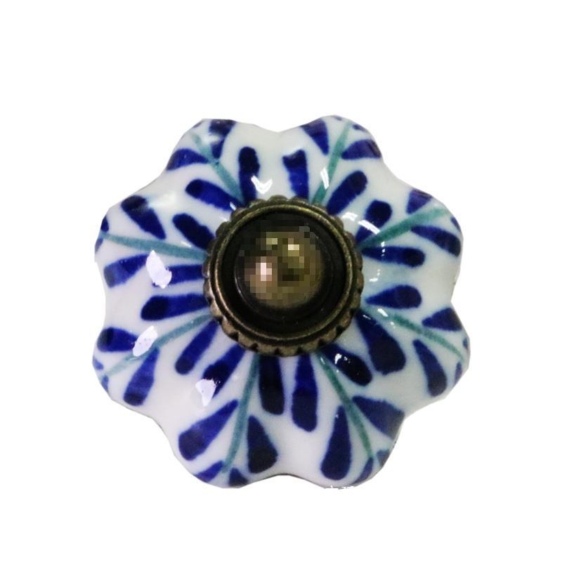 Retro hand-painted ceramic pumpkin small handle, classical blue and white porcelain Chinese five-drawer cabinet drawer cabinet door handle Item Picture