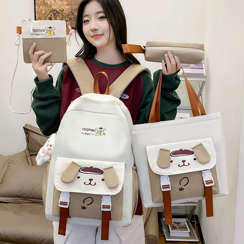 New cartoon and cute four-piece schoolbag set for primary school students, large-capacity backpack for middle school students, lightweight and casual backpack for girls Specification drawing
