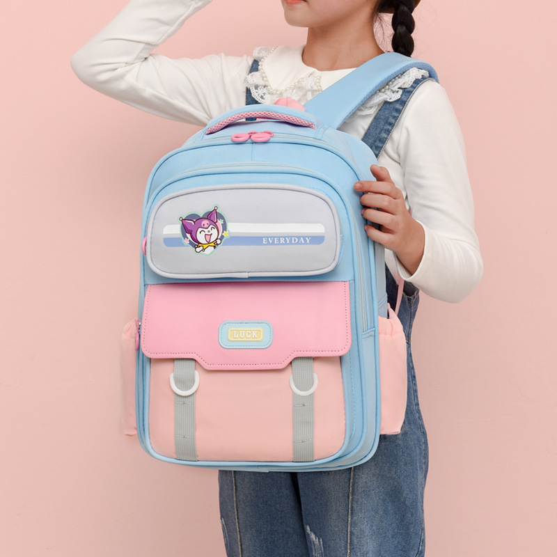 2024 New British-style primary school schoolbag, color-blocked and cute children's bag, lightweight and fashionable backpack for boys and girls details Picture