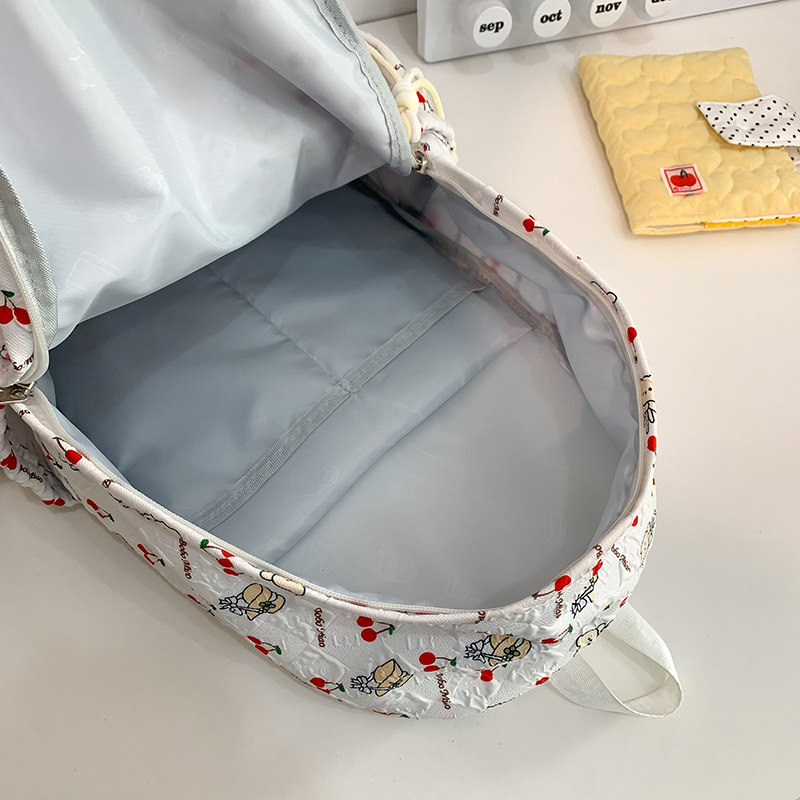 New female ins style cherry print backpack with large capacity, casual and high appearance level, cute cartoon schoolbag for middle school students Application Scenario