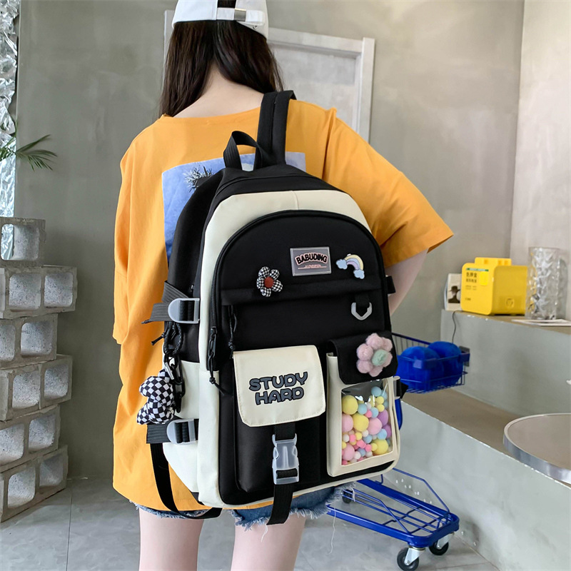 Wholesale of new Korean-style backpacks for junior and senior high school students, large-capacity five-piece sets, and casual backpacks Specification drawing