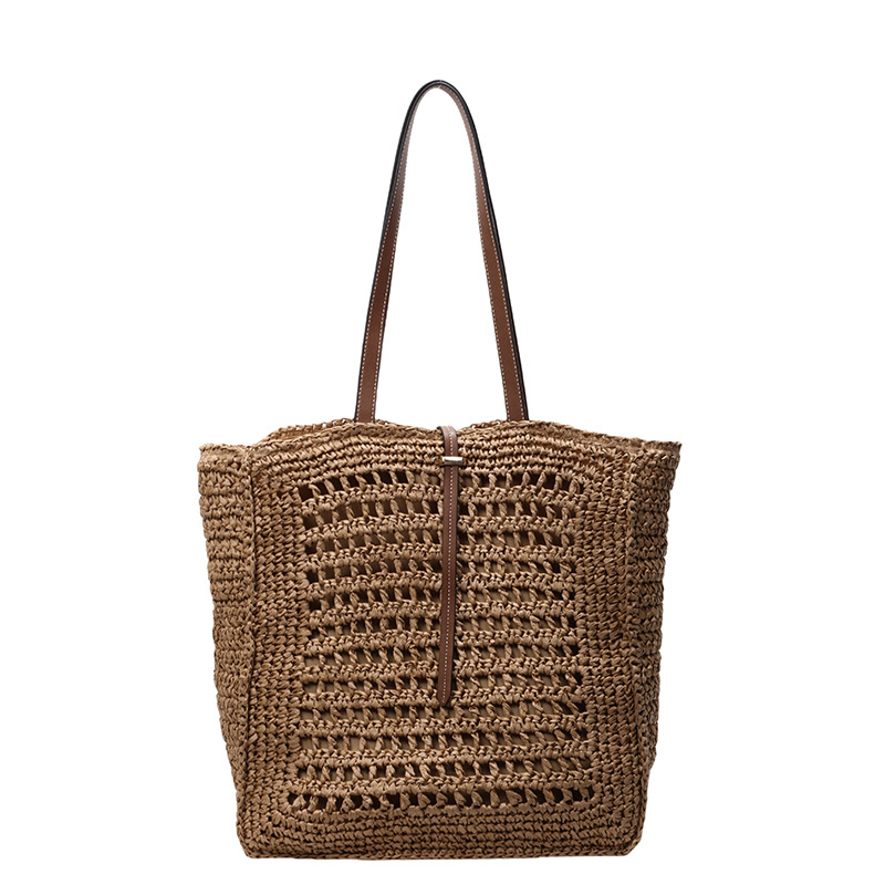 Artistic large-capacity single-shoulder cotton thread woven bag, 2025 new style hollowed-out commuter tote bag, beach vacation bag Item Picture