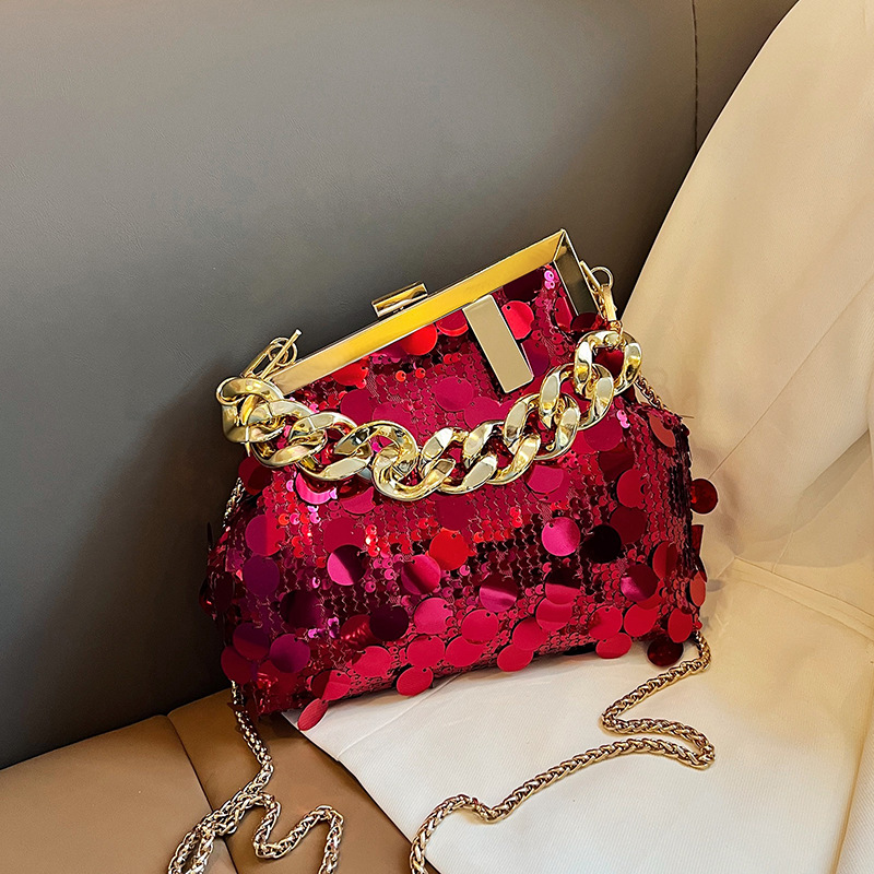 2024 New high-quality handbags, women's bags, metal sequined dinner bags, hand-held crossbody small bags, chain handbags, cross-border bags full figure