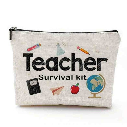 Cross-border exclusive teacher makeup bag gift, teacher zipper bag, waterproof linen storage bag, Teachers' Day gift Item Picture