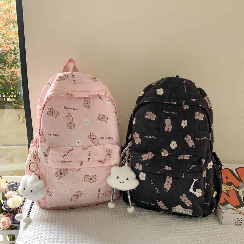 Little Bear schoolbag for primary school students, new niche design backpack for junior high school students, and lightweight color-blocking backpack for college students' computers full figure