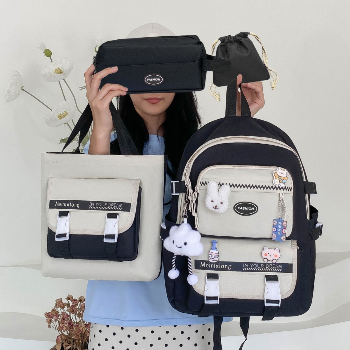 2025 New casual large-capacity nylon single-shoulder bag, trendy ins crossbody bag, cute girls' tutorial bag, stationery bag full figure