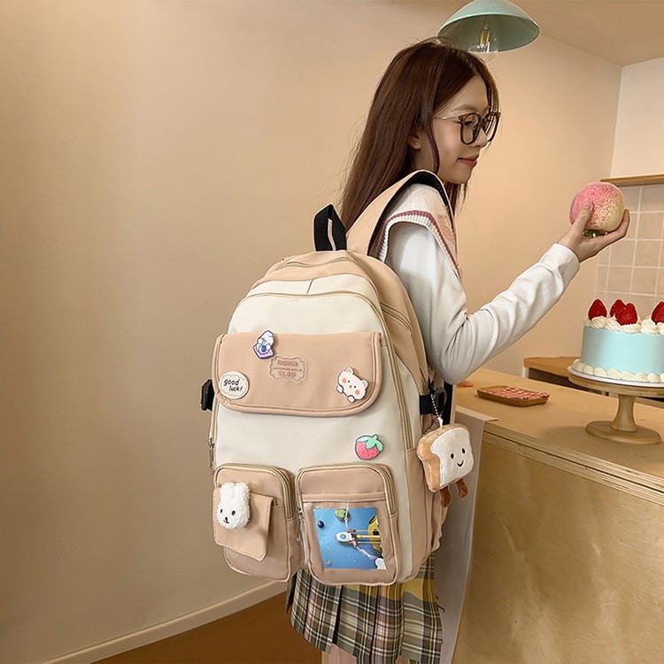 The 2025 new large-capacity spliced fashionable backpack is a versatile Korean-style commuting and after-school bag for girls Specification drawing