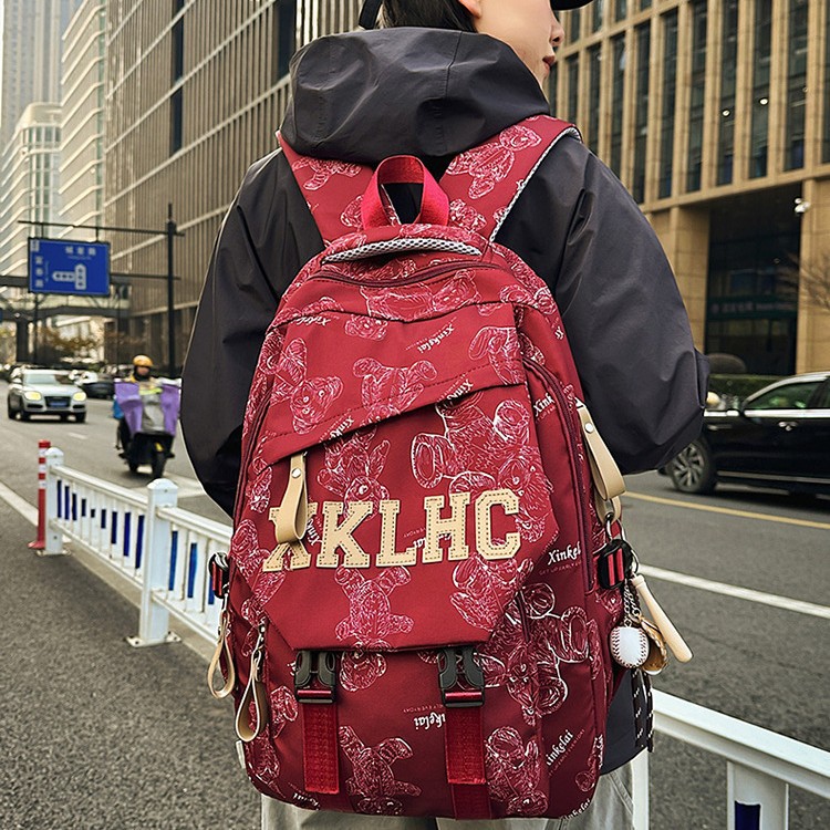 Forest-themed large-capacity bear print simple, versatile and dirt-resistant schoolbag, backpack for primary school, junior high school, senior high school and college students full figure
