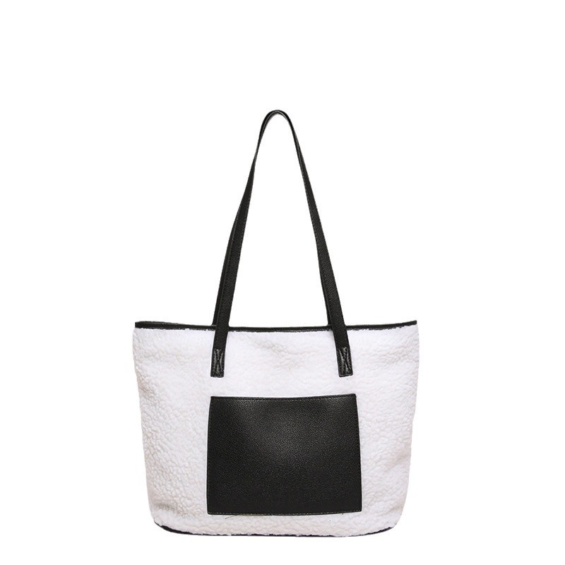 A new, fashionable, large-capacity, retro commuter plush patchwork single-shoulder bag for women's cross-border autumn and winter underarm tote Item Picture