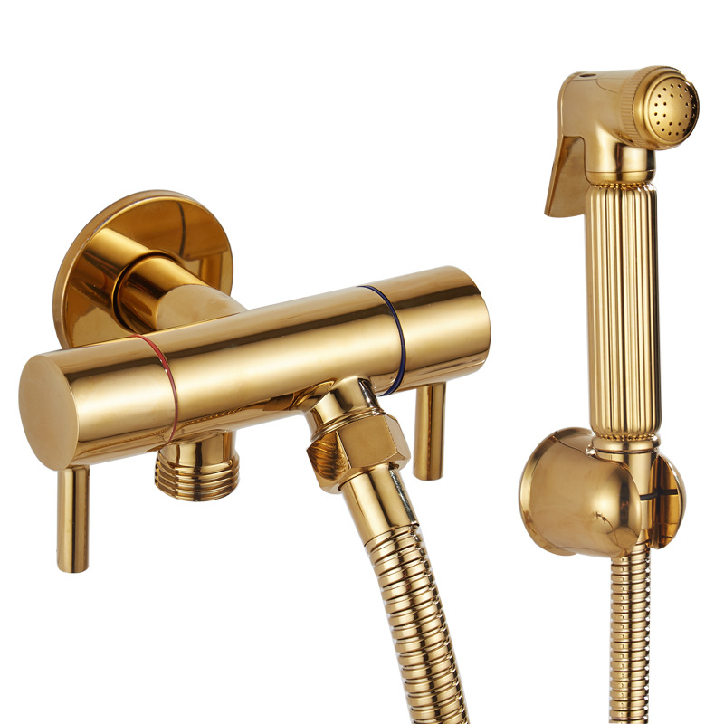 All-copper pressurized golden toilet spray gun, one inlet and two outlets Angle valve, body wash, feminine wash head, shower head, faucet Item Picture