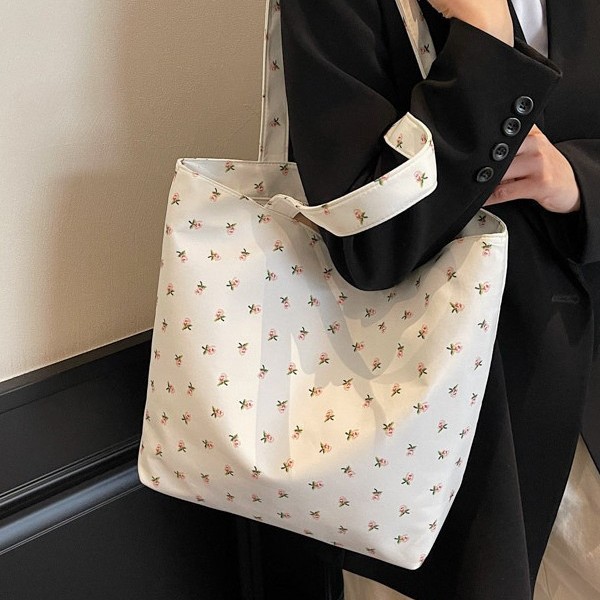 New Spring/Summer 2025 versatile girlish casual bag, double-layered floral print large-capacity outdoor tote bag, single-shoulder bag details Picture