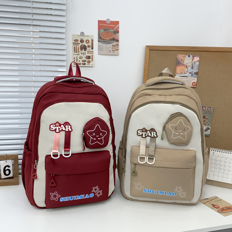 Cute star girl schoolbag, fresh and sweet girl, high school student on both shoulders, junior high school student bag, large-capacity travel backpack full figure